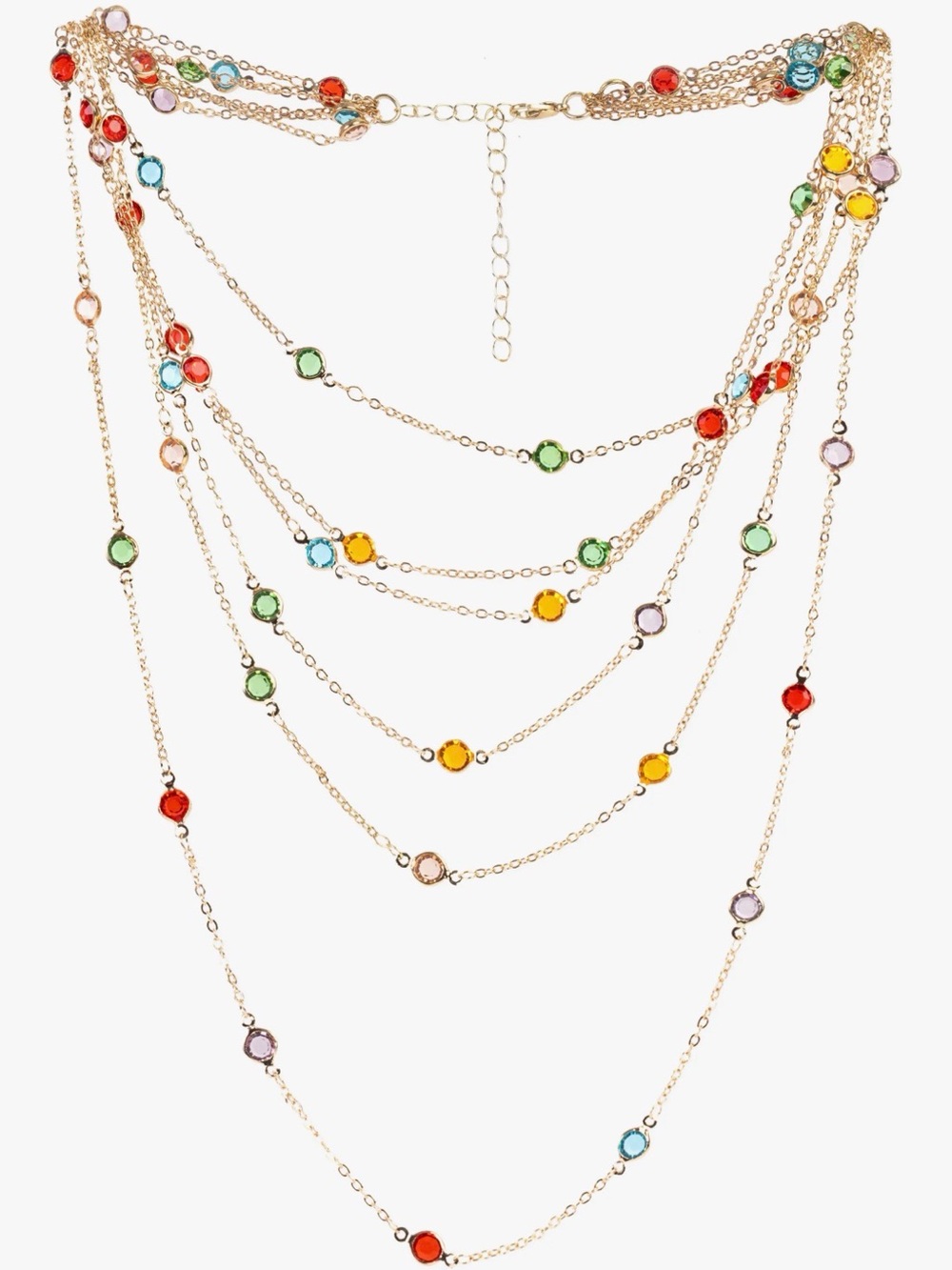 SAACHI Multicolor Layered Glass Crystal Chain Necklace - Gold Tone